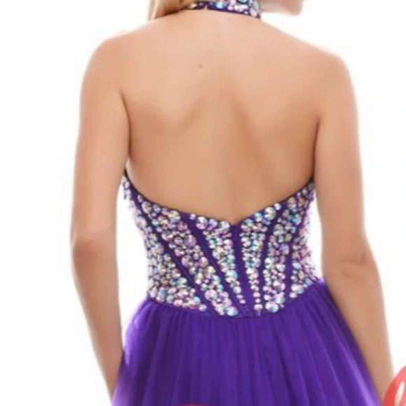 Cassandra stone Size 4 Purple Ball Gown High Low Prom Dress - Picture 3 of 8